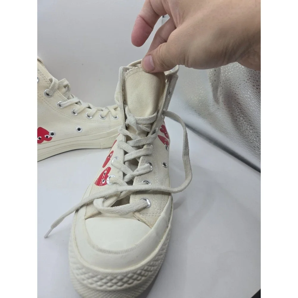 Converse x Comme des Garçons Play Sneakers Mens 6 Cream Multi Heart Chuck 70 Hi - Picture 11 of 13